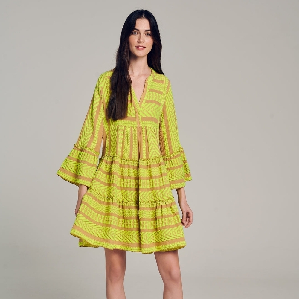 Devotion Twins Ella Short Dress in N.Lime/Beige size L NWT